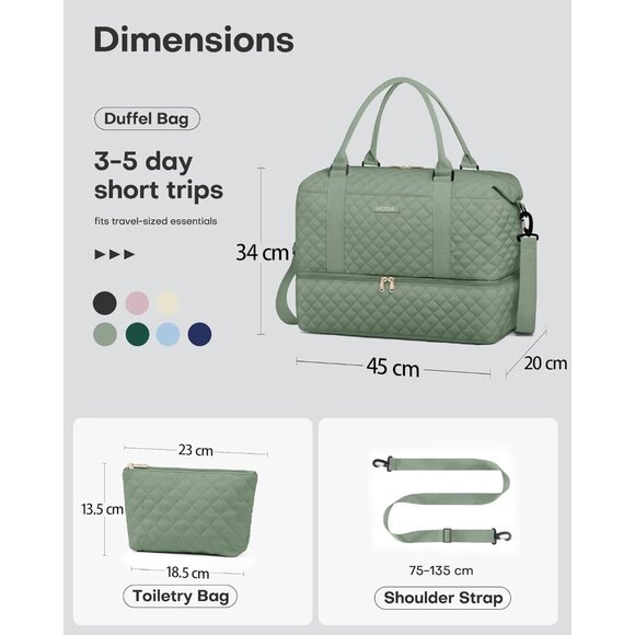 Hotor Women Green Large Overnight with Shoe Compartment  Travel Duffel Bag - Picture 2 of 2